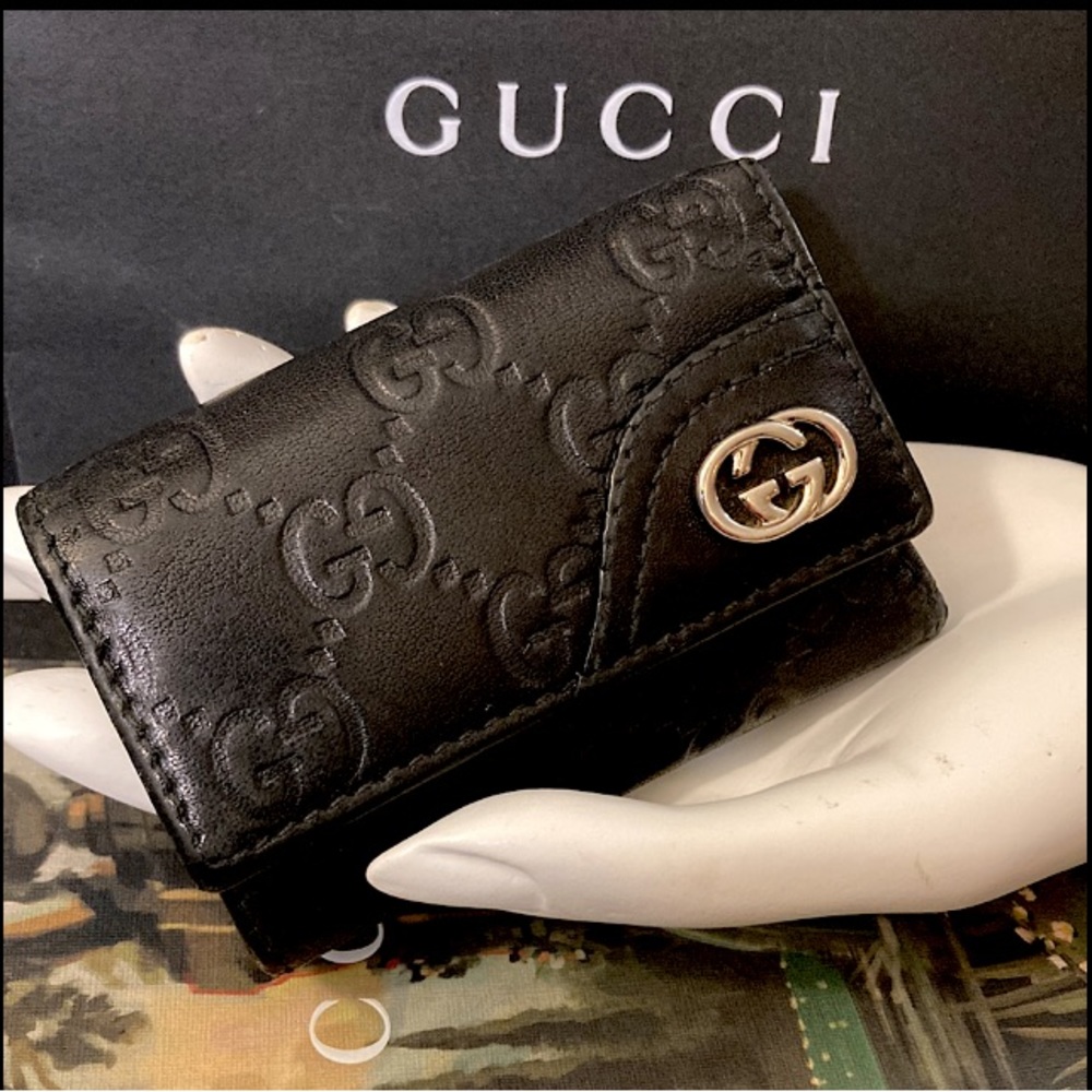 AUTH Gucci New Britt Guccissima Leather 6-Key Case Holder - Black - Picture 11 of 13